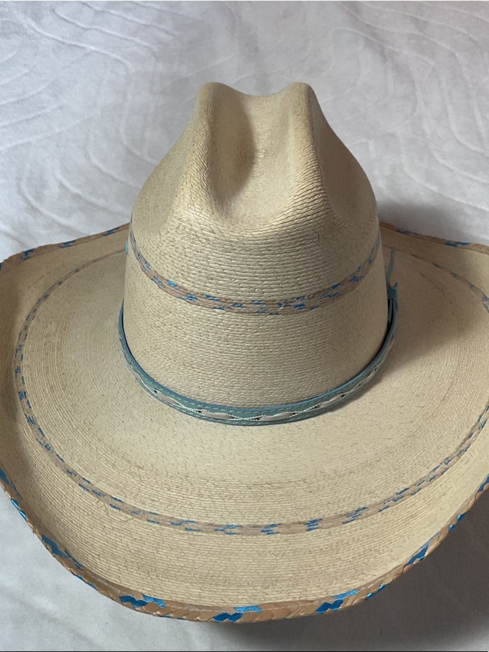 Straw Cowboy Hat with Blue Trim